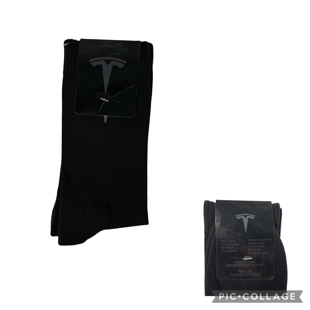Tesla Motors Black Crew Socks Grey Logo Cotton Blend NEW With Tags One Size